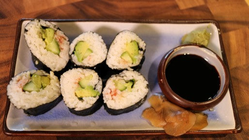 White Rice Sushi with Cucumber, Shiso and Avocado